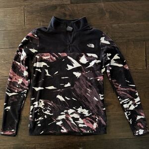 The North Face Women's Black and Pink Patterned Sweatshirt Fleece Zip